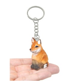 Selsela Red Fox Keychain Ring Clip Charm Miniature Wood Mini Figurine Small Animal