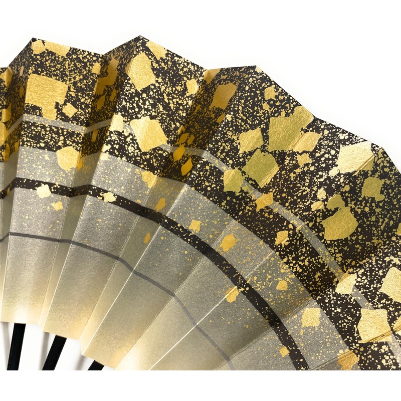 Asakusa Kimonoichi Mai Fan, Black Gray, Pebblestone Pattern, Black Lacquer,