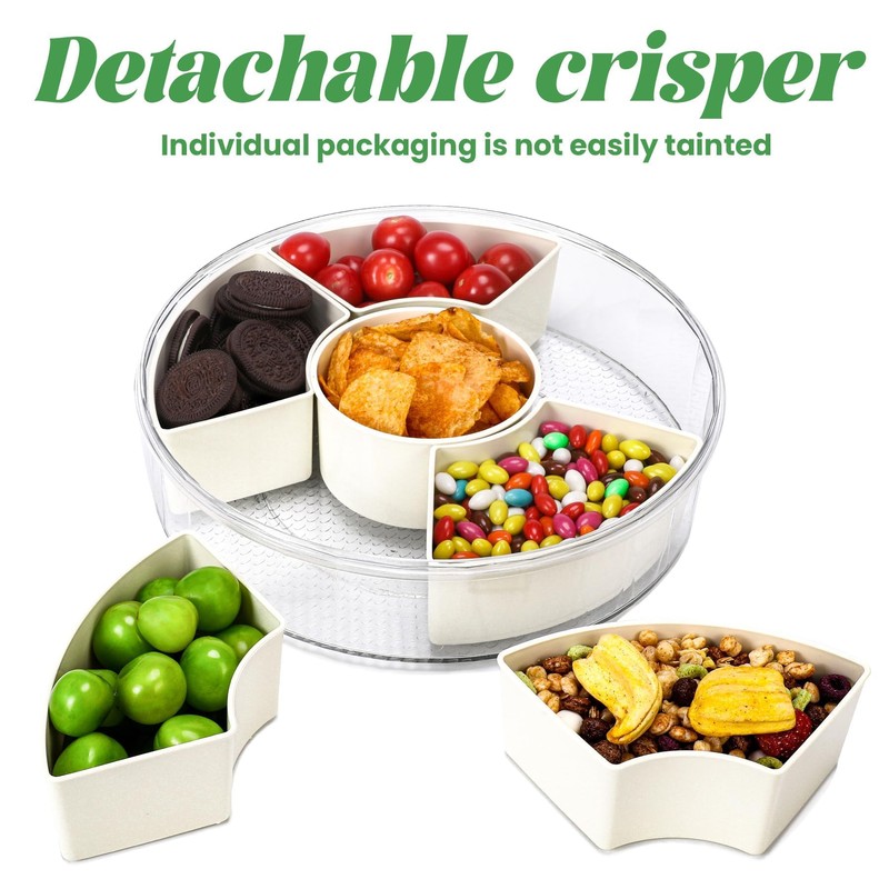 Snackle Box Container Divided Serving Tray with Lid, 6-Compartment Portable