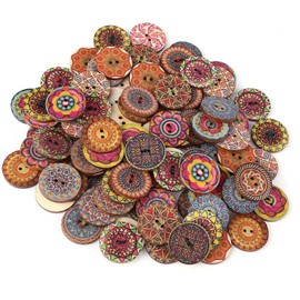 Zerodis 100 Piezas Botones de Madera de Colores Mixtos, Botones de Madera Vintage de Patrón Mixto con 2 Agujeros Botones Decorativos Surtidos Botones de Forma Redonda de Flores para