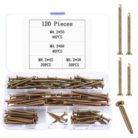 Self Drilling Screws, 120 Pcs Self Tapping Screws Metal, Cross Head Countersunk Screws, Flat Head Screws for Metal Sheets Roofing Windows Wood Plasterboard Screws, 4.2mm x 38mm/45mm/50mm/60mm (120)