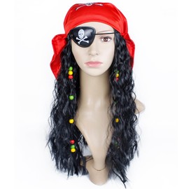 Pirate Wig Hat Eye Patch Set Pirate Captain Dreadlock Headpiece Pirate Costume Accessories Set Pirate Headscarf Skull Bandana Fake Hair Pirate Eye Patch Pirate Fancy Dress Pirate Role Play Outfit