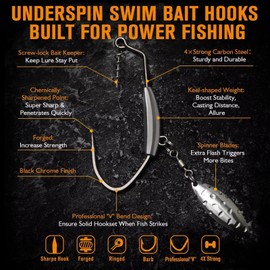 Dovesun 12PCS Underspin Swimbait Hooks Weighted Swimbait Hooks Weighted Fishing Hooks Saltwater Freshwater Worm Weedless Hooks for Bass Fishing 5/0