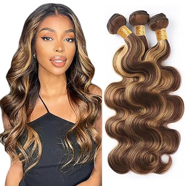 Hxxcoup Blonde Bundles Real Hair Wefts Human Hair Bundles for Sewing Human Hair Brazilian Real Hair Wefts Double Weft Real Hair Extension for Woman 14 16 18 Inches