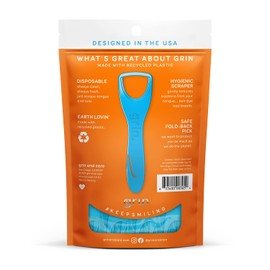 Grin Disposable Tongue Scrapers with Dental Picks for Teeth Cleaning, Tongue Cleaner for Adults & Fresh Breath, Plastic Tongue Scrape Cleaner for Oral Care, Tongue Scraper Set for Bad Breath - 2 Pack