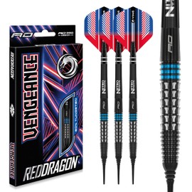 RED DRAGON Vengeance Blue 20 Gram Premium Tungsten Softip Darts Set with Flights and Stems