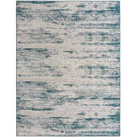 Unique Loom Outdoor Modern Collection Area Rug - Cartago (9' x 12' 2" Rectangle, Teal/ Ivory)