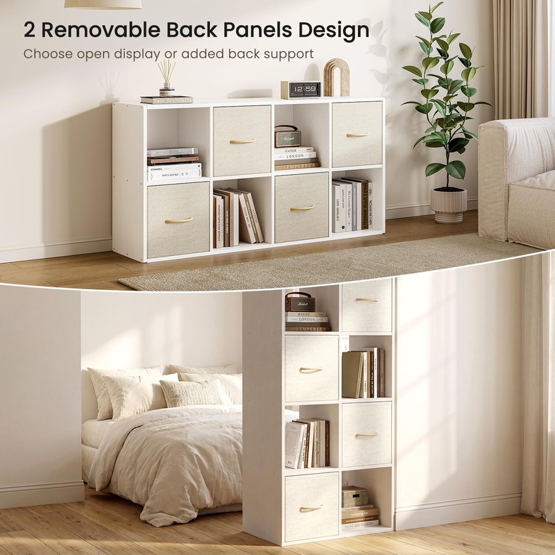8 Cube Storage Organizer - Solid Wood Bookshelf with 4