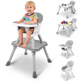 5 in 1 Baby High Chair, Toddler Chair with Removable Tray, Convertible High Chairs for Babies and Toddlers, Kids Learning Table, Building Block Table, Dining Booster Seat with Safety Harness, Gray