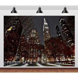 10x8ft Fabric New York City Night Backdrop Manhattan Street Skyline Skyscraper City of Lights Background for NYC Theme Party Decorations Photo Booth Studio Props