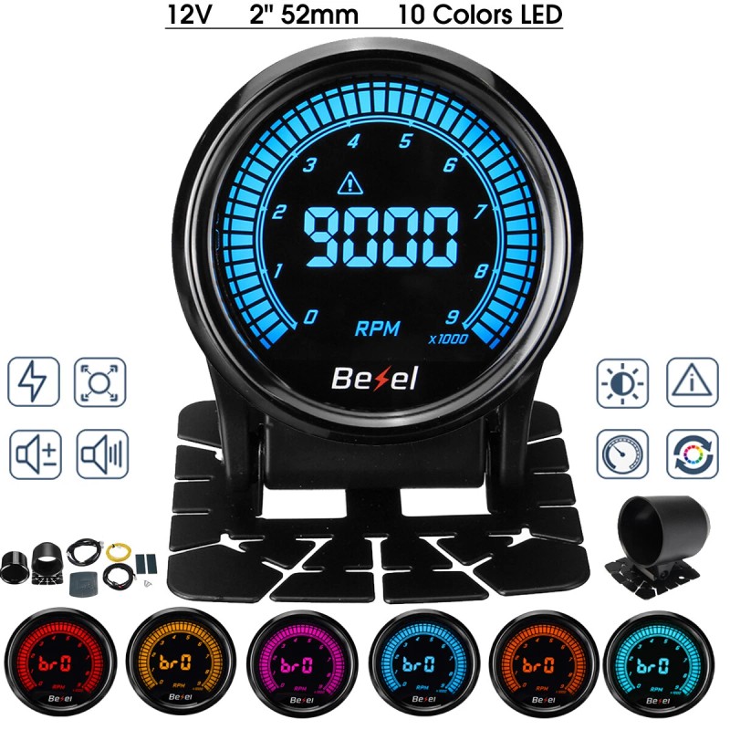 eluto 52mm 10 Colors Tachometer Tacho Gauge W/Cup Tacho Gauge