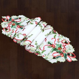 Grelucgo Embroidered Holly Leaves Table Runner for Christmas Holiday (14x70 inches)
