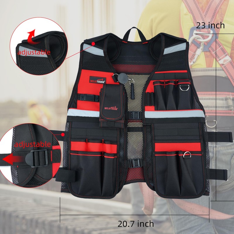 MELOTOUGH Tool Vest for Men Reflective Safety Tool Vest with