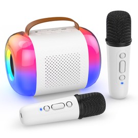 Karaoke Maschine mit 2 Mikrofonen, Tragbare Kabellose Mini Karaoke Maschine füR Kinder und Erwachsene mit Led-Lichtern und Stimmwechsel-Effekt, Geschenk füR MäDchen Jungen
