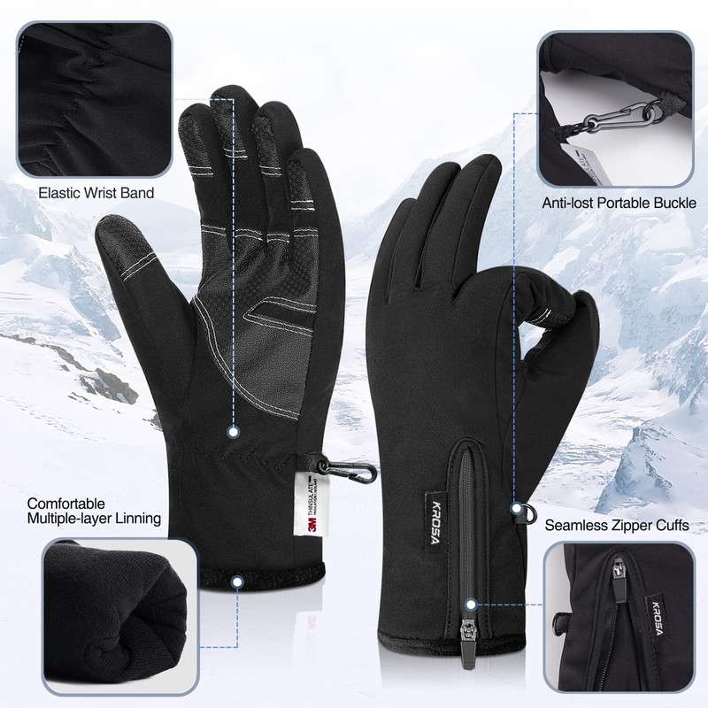 krosa -10℉ Winter Gloves Men Women, 10 Touchscreen Fingers Snow