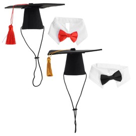 LUOZZY 4 PCS Pet Graduation Caps with Bow Tie Small Dog Graduation Caps with Red/Gold Tassel Small Dog Bow Tie Necktie Collar for Dogs Cats Graduation Costume Accessory