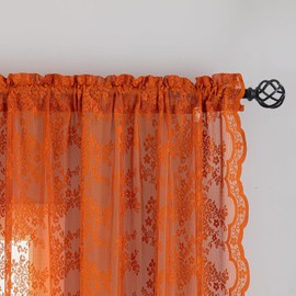 Burnt Orange 90 Curtains Length 2 Panel for Living Room Rustic Floral Retro Lace Semi Sheer Window Curtain Drapes for Bedroom Dining Room Office Boho Neutral Aesthetic Decor 52 Wx90 L Terracotta