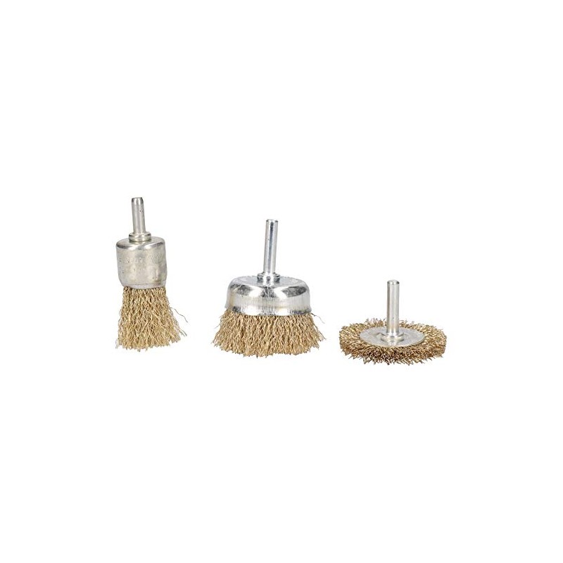 3pc Rotary Brass Coated Steel Wire Brush Set Metal Polishing