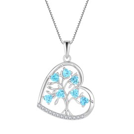 Starnny Women's Necklace Sterling Silver 925 Heart Tree of Life Necklace with 5A Cubic Zirconia Birthstone Jewellery for Women, Cubic Zirconia