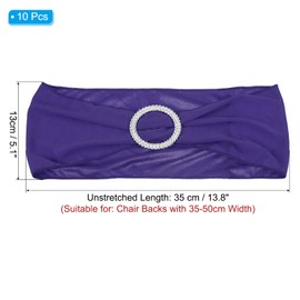 PATIKIL 13" x 5" Stretch Chair Sashes Bows, 10 Pack Elastic Chair Bands Sashes with Buckle Slider for Wedding Banquet Decorations, Dark Purple