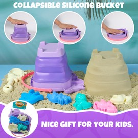 7 Pcs Kids Beach Toys Foldable Beach Bucket And Spade Set with Animals Molds and Sand Shovels Mesh Bag For Kids Sand Tools