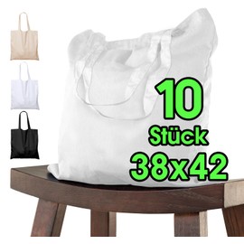 Cotton Bag 38 x 42 cm Unprinted, Pack of 10 - Two Short Handles Oeko-Tex® Certified Fabric Bag, Carry Bag, Cotton Bag, Shopping Bag, Jute Bag, Fabric Bag, Shopping Bag, White