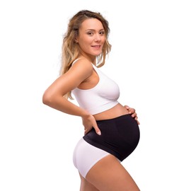 Carriwell Pregnancy Support Belly Band Warms & Relieves Pregnancy Back Pain Reducing Risk of Muscle Strain Seamless in Black & White Sizes S-XL, black