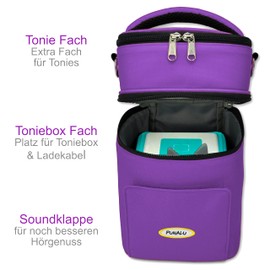 Punalu Compact Case for Toniebox and Accessories with Sound Flap Space for Approx. 20 Tonies Hearing Figures (Purple)