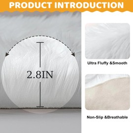 Faux Sheepskin Area Rug - Fluffy Fur Rugs - Sheepskin Throw Washable Non Slip Soft Shaggy Small Rugs - White Fluffy Fur Rug for Living Room Bedroom Kitchen Bathroom Sofa Floor Decor 60 x160cm