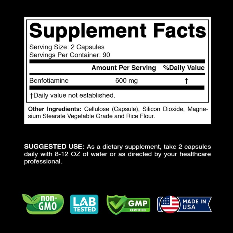 Benfotiamine 600mg 180 Vegetarian Capsules - Also Called Fat Soluble