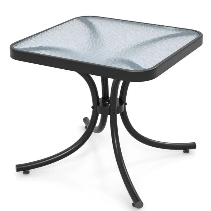 Black Tempered Glass Top Patio Table with Heavy-Duty Metal Frame