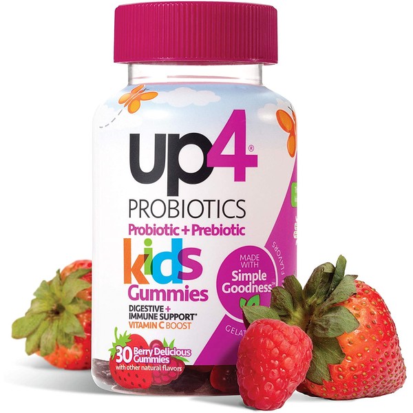 up4 Kids Probiotic Gummies, Digestive and Immune Support with Prebiotics and Vitamin C, Gelatin Free, Gluten Free and Non-GMO, For Ages 3+, 30 count