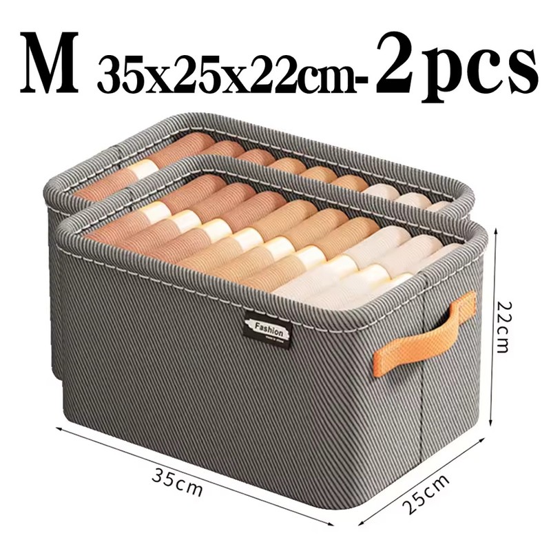 Foldable Fabric Clothes Storage Box with Handle, Gray Wardrobe Organizer