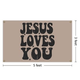 Jesus Loves You Funny Tapestry Meme Cool Banner 3x5 ft Room Guys College Dorm Bedroom Man Cave Girls Wall Decor Outdoor Indoor Hilarious Black, Four Copper Grommets