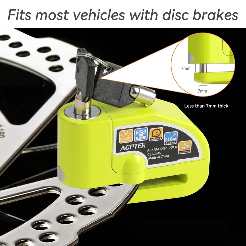 AGPTEK 110db Motorcycle Brake Lock with 5FT Reminder Cable, Anti-Theft