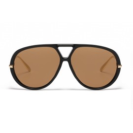 LJCZKA Oversized Pilot Sunglasses for Women Men 70s Large Double Bridge Shield Sun Glasses Trendy Big Round Frame Shades UV400 Protection (Black Brown)