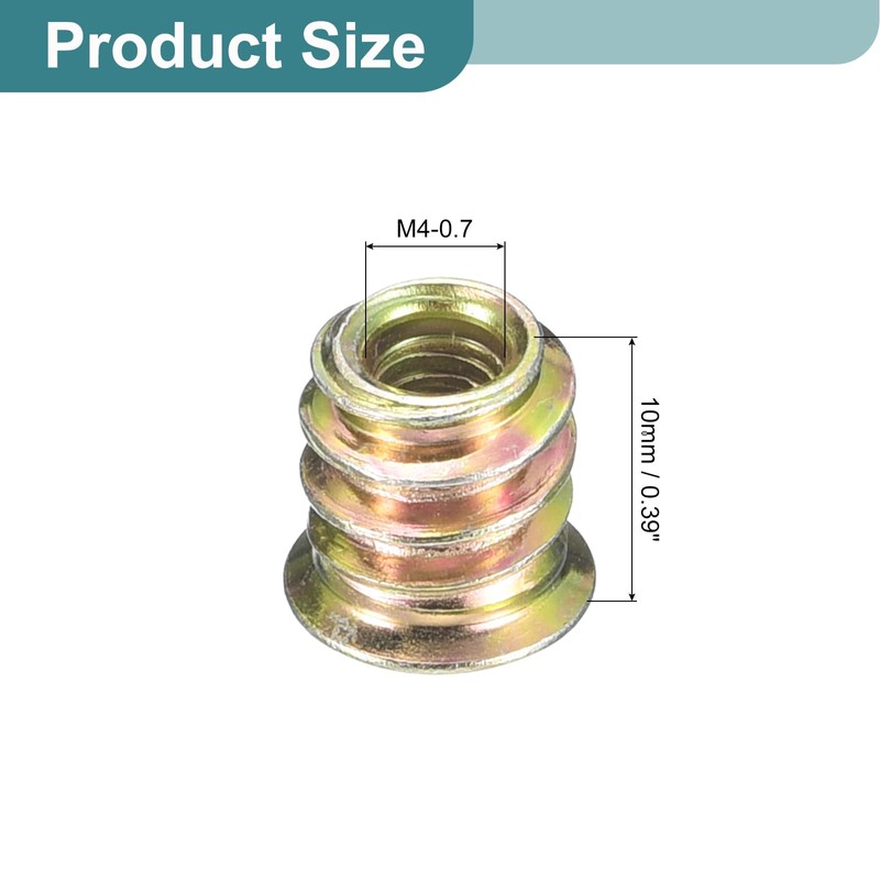 sourcing map 60Pcs Threaded Inserts, M4-0.7x10 Zinc Plated Carbon Steel