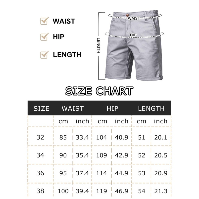 Zetieny Men's Cotton Chino Shorts Summer Cargo Short Regular Fit