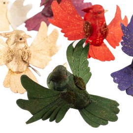 Factory Direct Craft Pack of 12 Assorted Colored Flying Artificial 3-1/2" Cardinals with Gold Glitter
