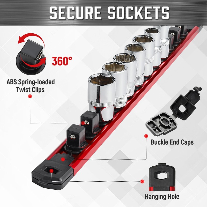 ALOANES 3-Piece Magnetic Socket Organizer, Heavy Duty Aluminum Socket Rails