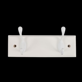 Gutol 2-Hook Door Wall Mounted Coat Rack, 22cm - White Wooden Board, White Coat Hooks - Fixings Included