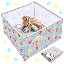 2024 Upgraded Whelping Box for Dogs,24.8’’Extra Tall Dog Whelping Pen with Whelping Pad,Dog Whelping Supplies for Dogs Puppies,Whelping Box for Large Small Breed Dogs(47" Dia.x24.8 H) (Grey)