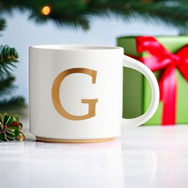 COLLECTIVE HOME - Tazas de cerámica con monograma, tazas de café con inicial dorada de 15 onzas, elegantes tazas de té del alfabeto, elegante taza personalizada con caja de regalo, taza única con