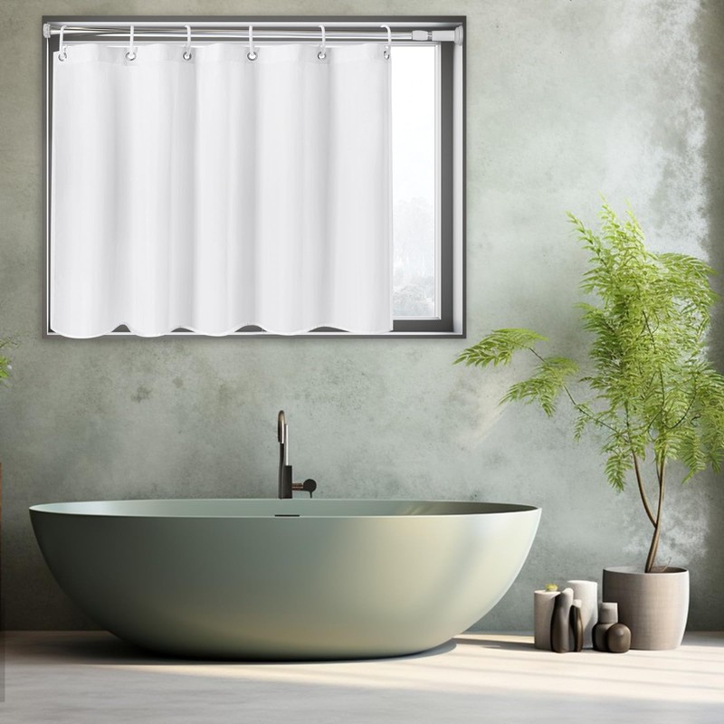 UFRIDAY White Bathroom Window Curtain with Hooks, Narrow Short Fabric