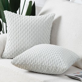 Madizz Pack of 2 Boho Corduroy Cushion Covers 16x16 inch, 40x40 cm, Greyish White Soft Decorative Throw Pillow Covers for Bedroom Sofa Pillow Shell