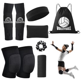 Volleyball Knee Pads and Arm Sleeves, UMACWIN Volleyball Accessories Set with Knee Pads Volleyball Arm Pads Sweatband Scrunchie Makeup Bag Cooling Towel and Drawstring Bag for Women Girls Youth