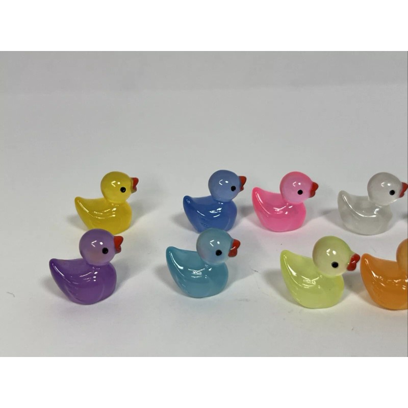 Unbranded Tiny Iridescent GITD Resin Duck Figure 2cm Set of
