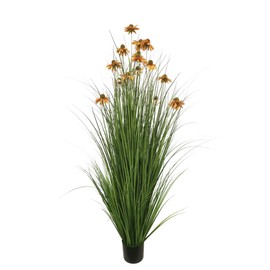 ECOFOREST 57-Inch Artificial Grass Plant with Lifelike Echinacea Flowers, Indoor/Outdoor Decor, Housewarming Gift, Yellow, 1 Pack