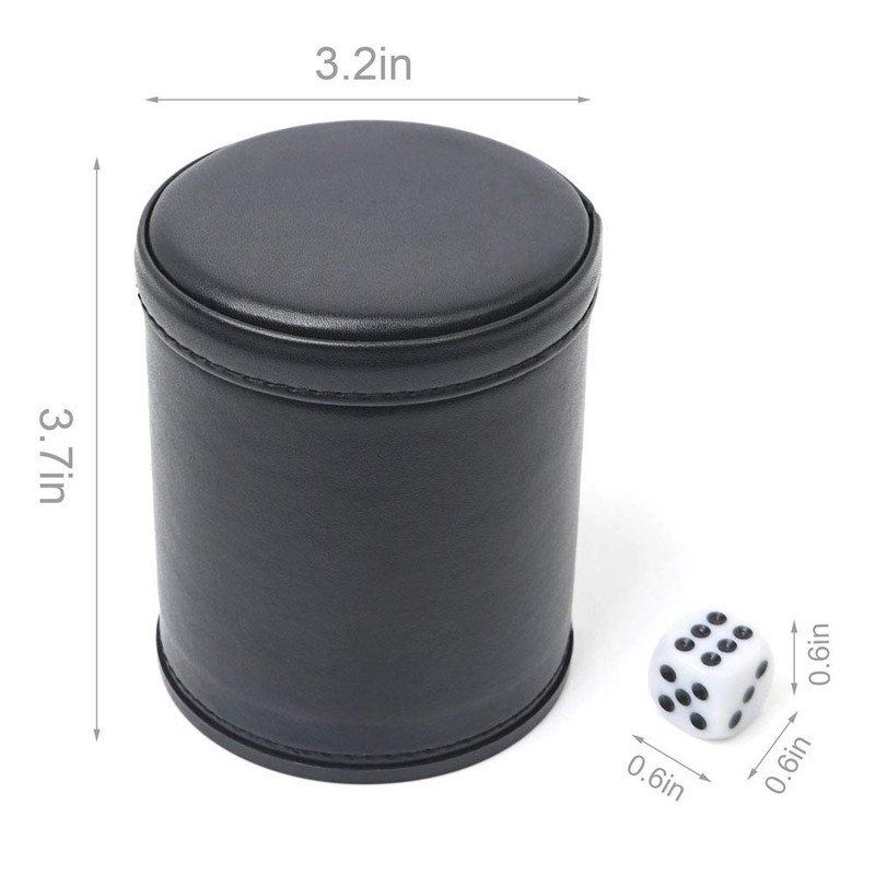 PU Leather Dice Cup with 6 Dice Felt Lining Silent