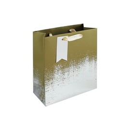 Eurowrap Gold/Silver Distressed Gift Bag With Gift Tag - Gift Bag for Him, Her, Christmas, Weddings, Birthdays, Mother's Day - Birthday Gift Wrap Occasion Present - Medium Size
